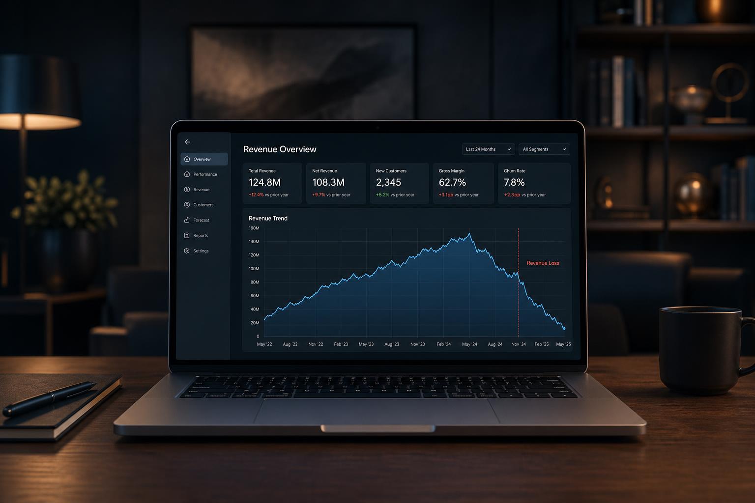 Revenue dashboard chart showing where leads are lost across phone calls, website visits, outreach, reviews, and dormant CRM records